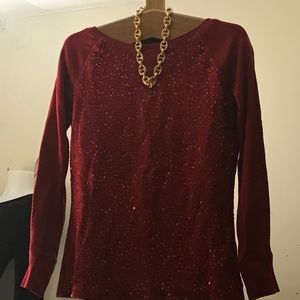 Small chaps red sequin long sleeve knit top